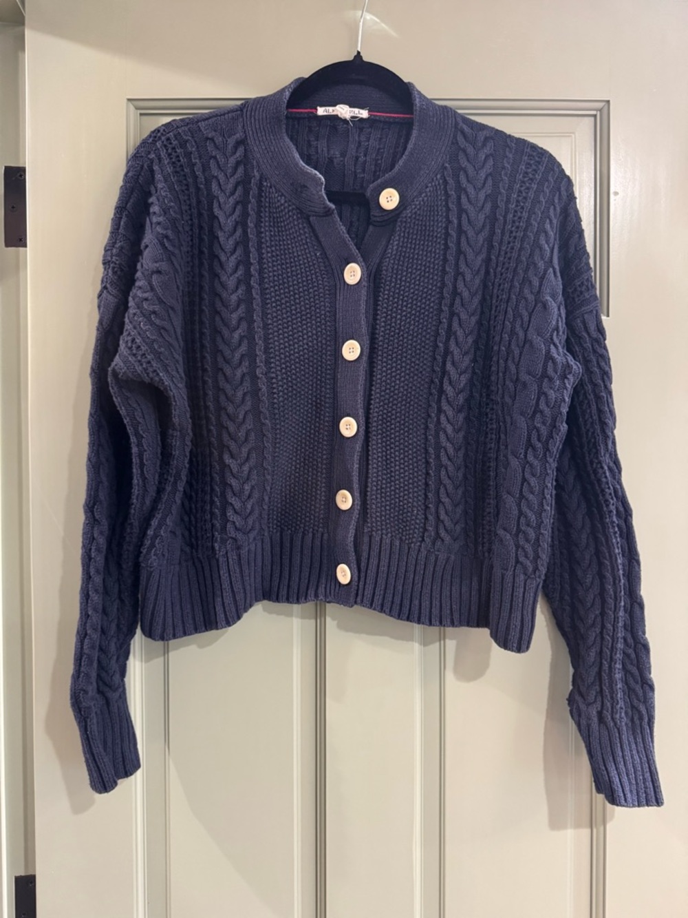 Alex Mill Navy Cable-Knit Button Cardigan